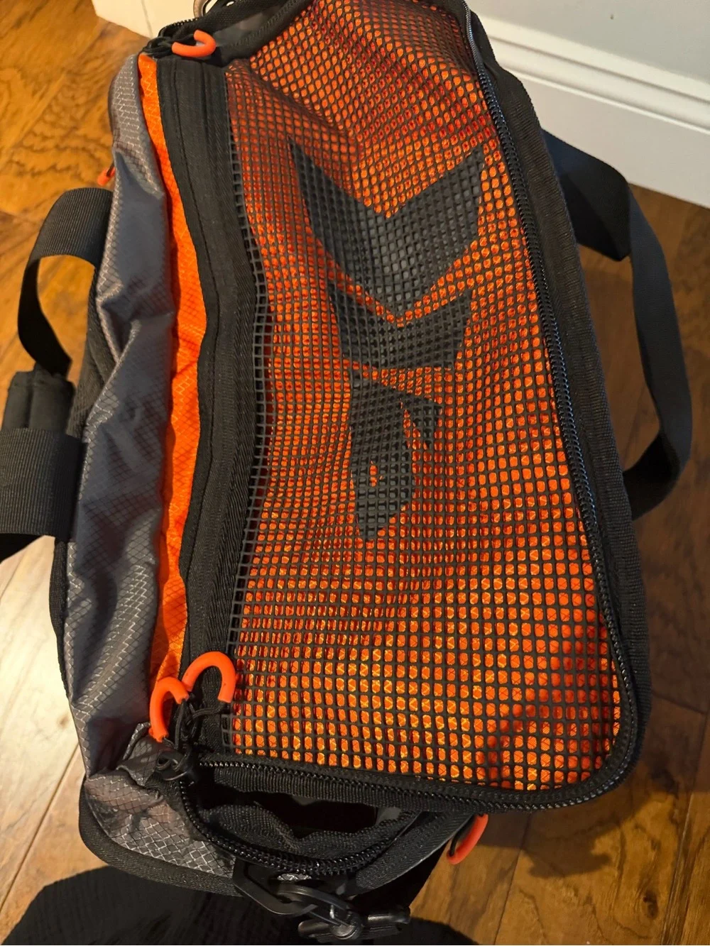 Orange and Gray Men’s Fishing Duffel Bag with Multiple Pockets